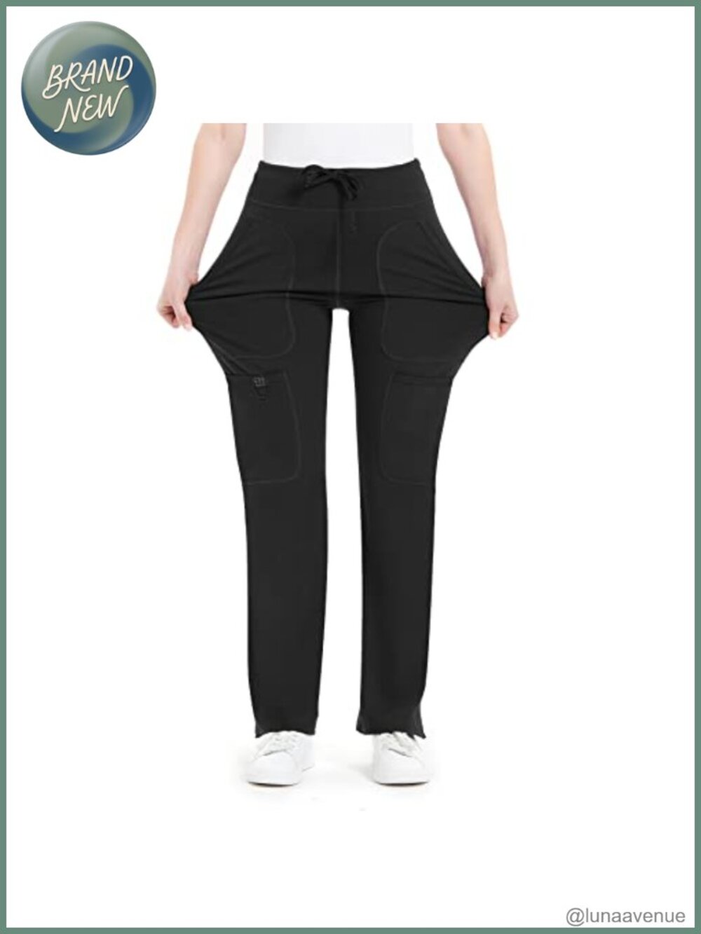 Mid Rise Cargo Scrub Pants for Women, Flared Leg Stretch Yoga Pants